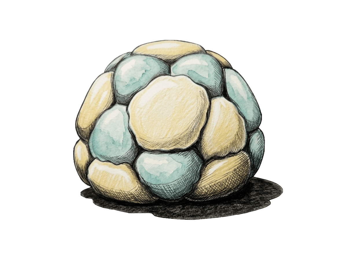 Pen and watercolour illustration of a teal and cream 32-panel footbag