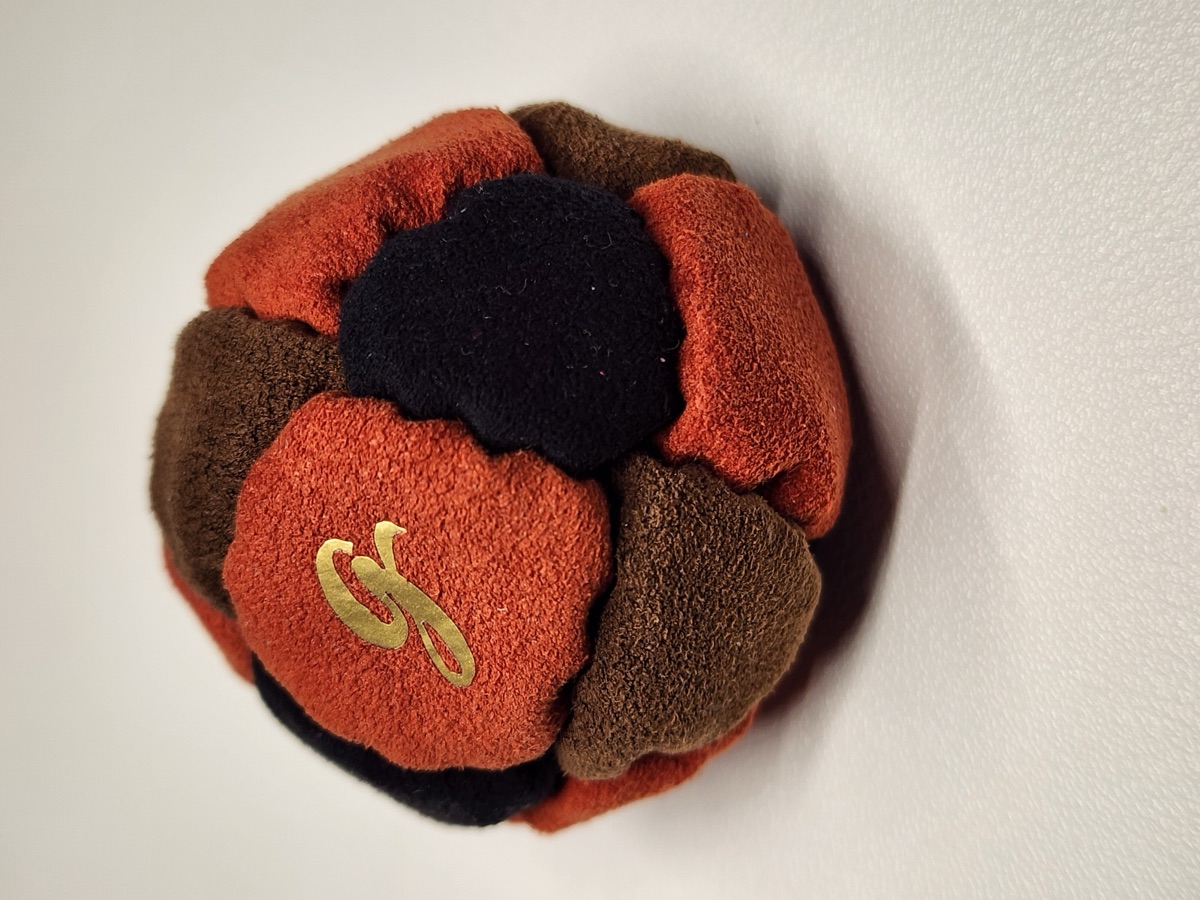 14-Panel Footbag by G (#73) — Stitched by freestyle player G. A 14-panel pro freestyle bag made from Ultrasuede LX — the gold standard fabric for freestyle footbags. 14 panels, 2 inch, 65g.