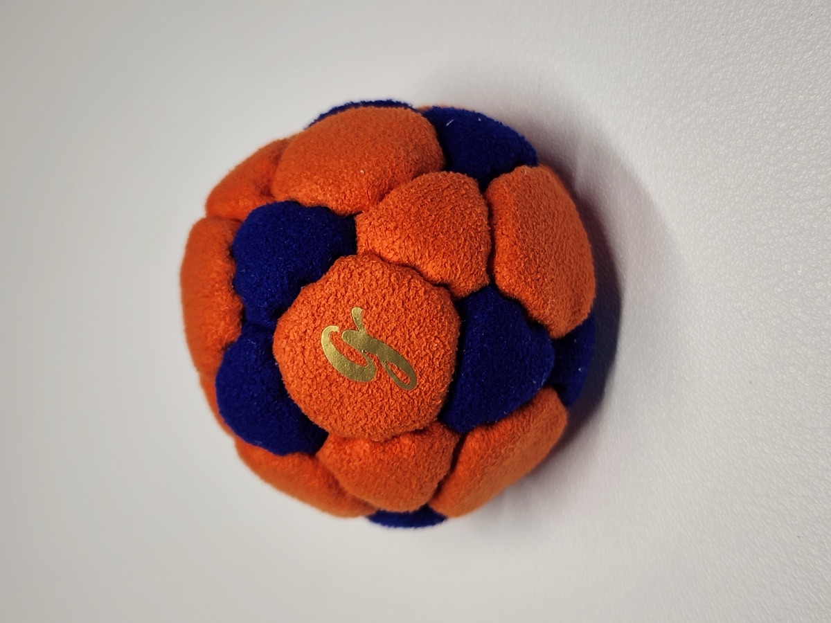 32-Panel Footbag by G (#67) — Stitched by freestyle player G. A 32-panel pro freestyle bag made from Lamous — a premium synthetic suede with a smooth, consistent feel. 32 panels, 1.9 inch, 65g.