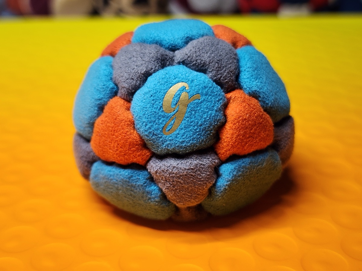 32-Panel Footbag by G (#85) — Stitched by freestyle player G. A 32-panel pro freestyle bag made from Lamous — a premium synthetic suede with a smooth, consistent feel. 32 panels, 1.9 inch, 65g.
