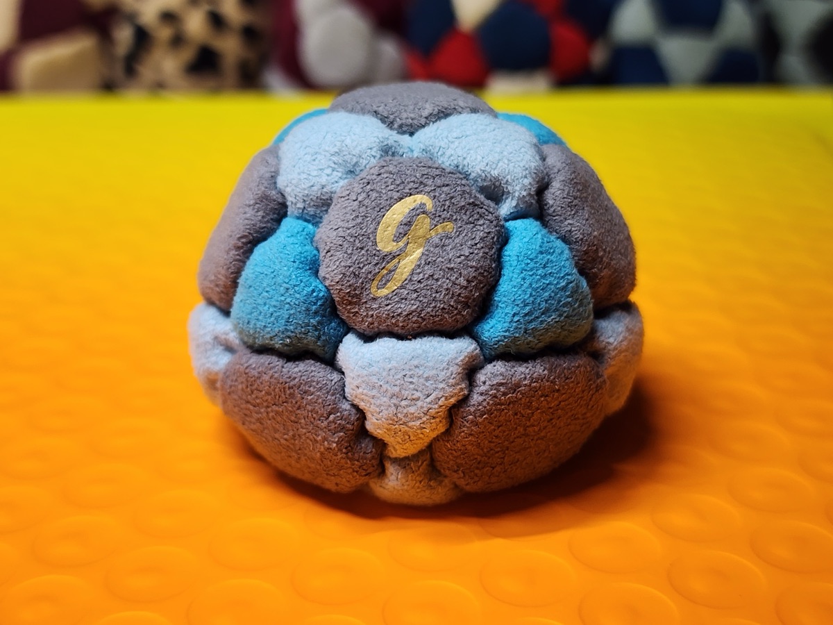 32-Panel Footbag by G (#90) — Stitched by freestyle player G. A 32-panel pro freestyle bag made from Lamous — a premium synthetic suede with a smooth, consistent feel. 32 panels, 1.9 inch, 65g.